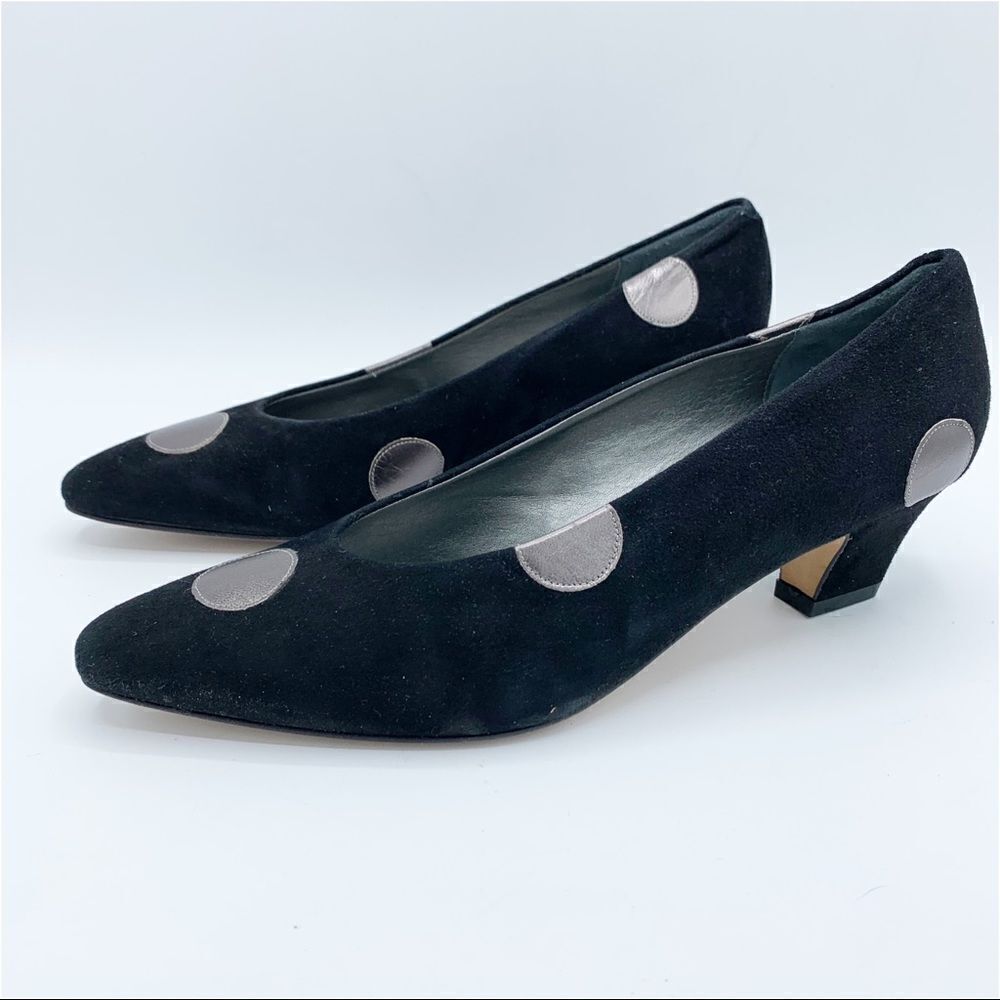 Vintage Vibe I. Miller Black Suede Low Pumps‎ w/Metallic Dots
